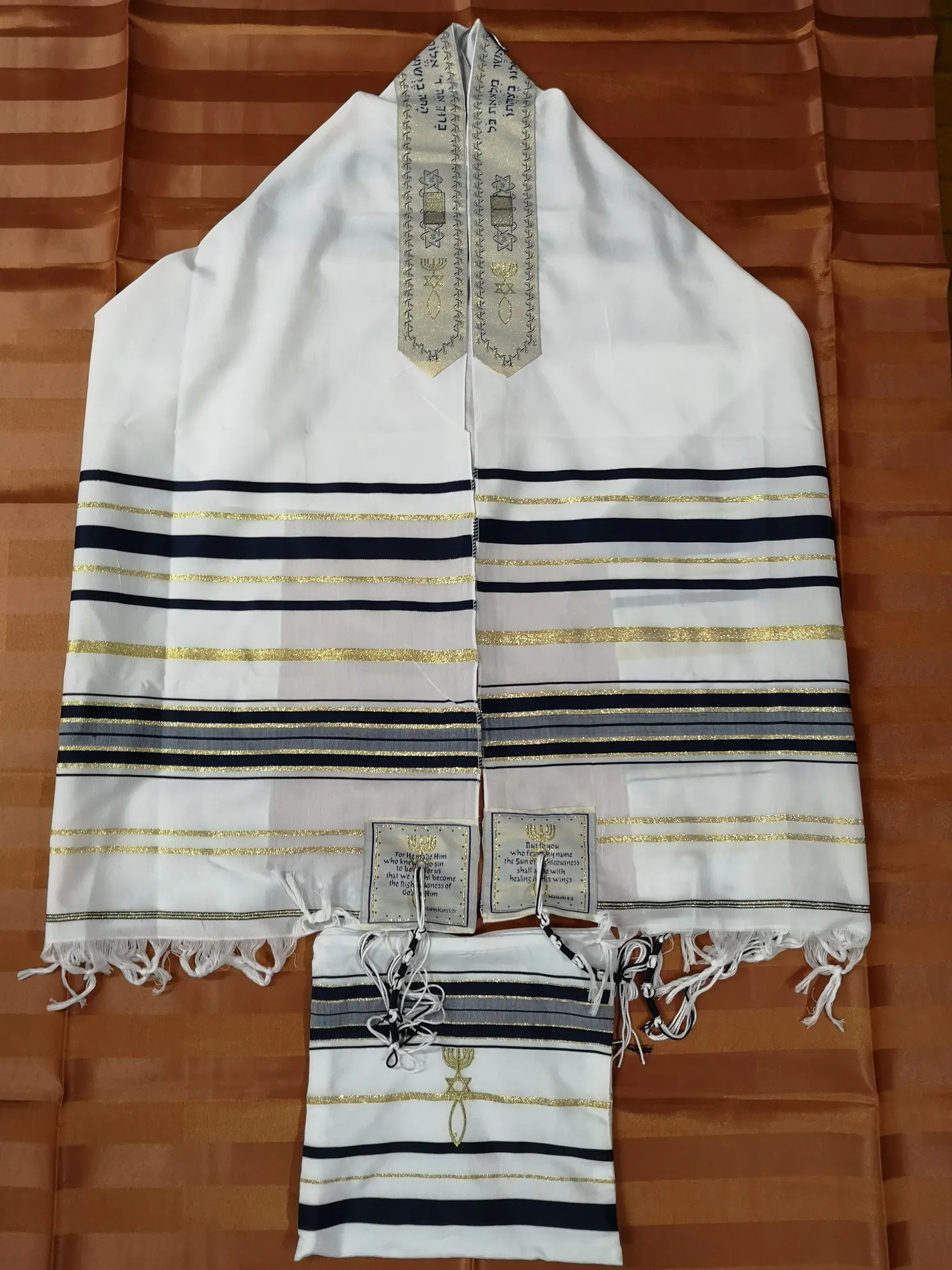Talit Châle De Prière Rayé – Style Ethnique Messianique – Foulard Prière 160 X 38 Cm – Hommes & Femmes