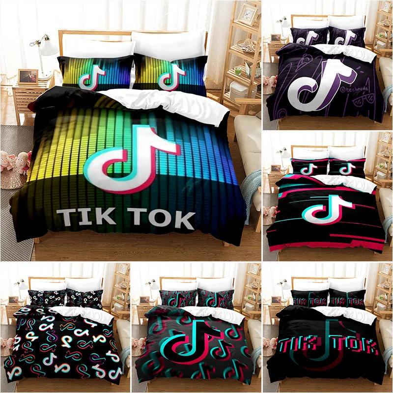 Populor App Tiktok Pattern Duvet Cover with Pillow Cover Bedding Set Single Double Twin Full Queen King Size for Bedroom Decor T200826