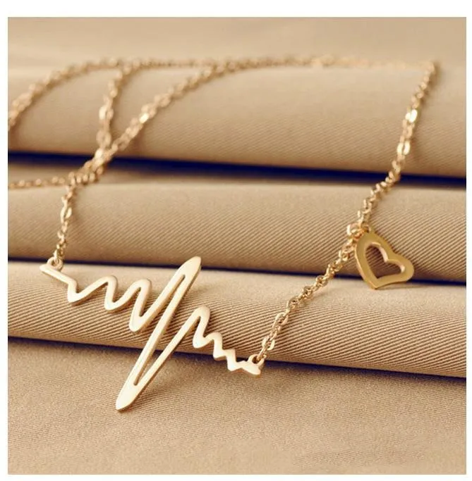 Hot simple ECG heart frequency collarbone necklace heart feel pendants sweater necklace women wholesale free shipping