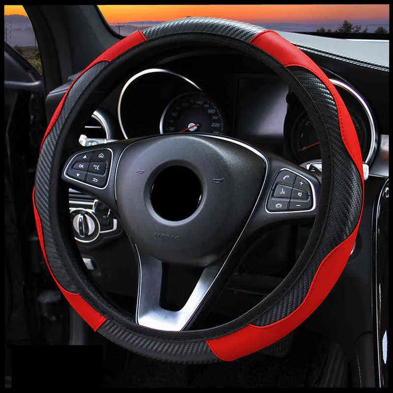 Auto Lenkrad Carbon Faser Leder Universal Accessorios Para Autos Innen Funda Volante Coche Anti Slip Dekoration J220808