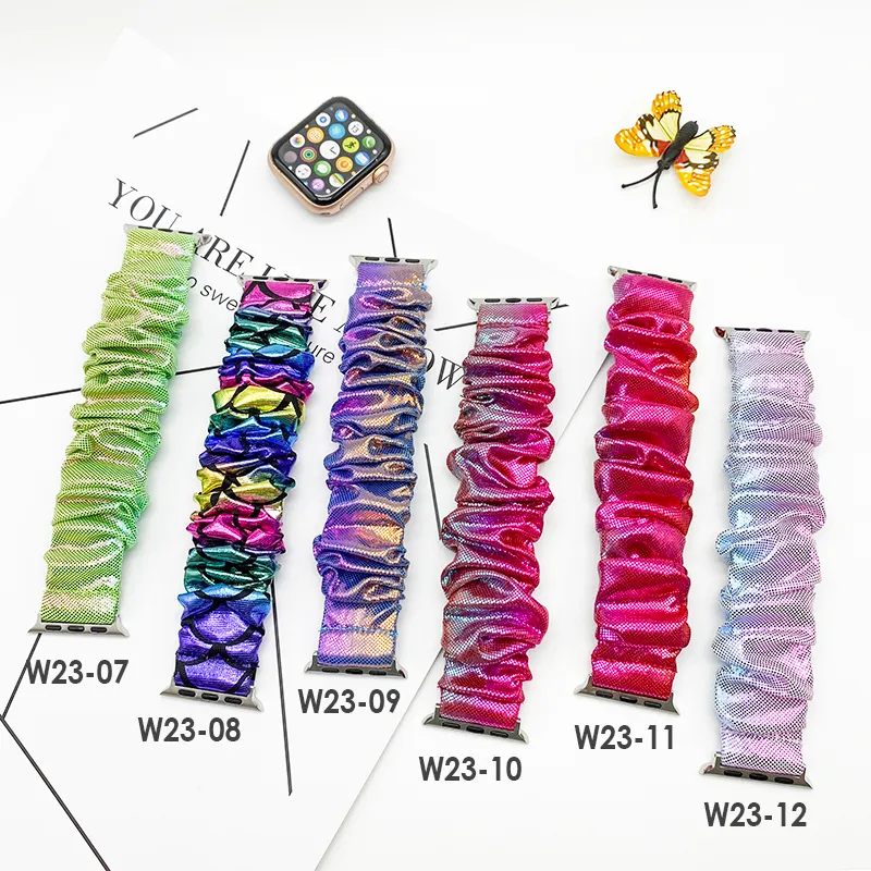 Bayanlar Kravat Boya Desen Kadife Kumaş Kayışı Scrunchie Elastik Kordon Band Kılıf Kapak Apple Watch Band Serisi için 7 45mm 41mm 6 5 4 3 38mm 40mm 41mm 42mm 44mm 45mm