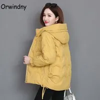 Orwindny Quilted Cotton women's Hooded Jacket, short and warm coat, thick 3XL large coat, for autumn and winter