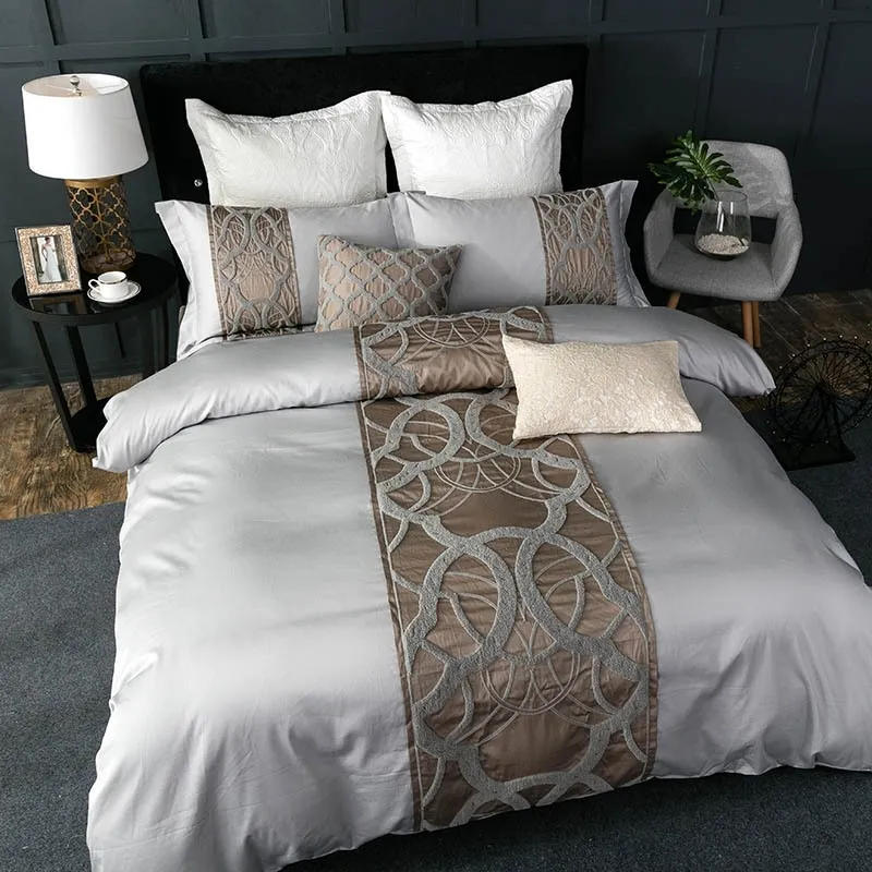 Grey white Bed Sheet Pillowcase Duvet cover set Luxury 60S Egyptian cotton queen king double size Bedding set Bed linen 201120
