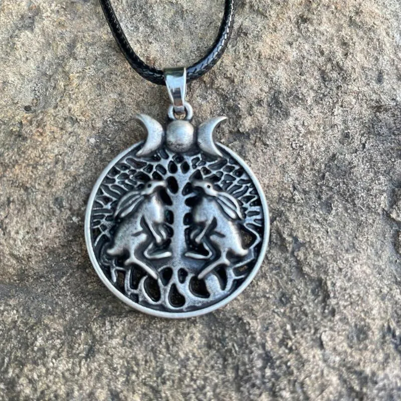 Chains Tree Moon Hare Triple Celtics Wicca Mandala Unusual Gift Animal Goddess Necklace
