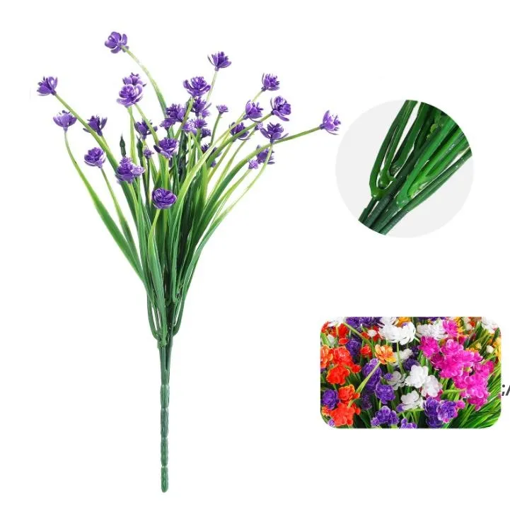 Fiori artificiali floreali finti Erba primaverile Arbusti resistenti ai raggi UV all'aperto Piante per la casa Matrimonio Portico Decorazioni per finestre RRF14078