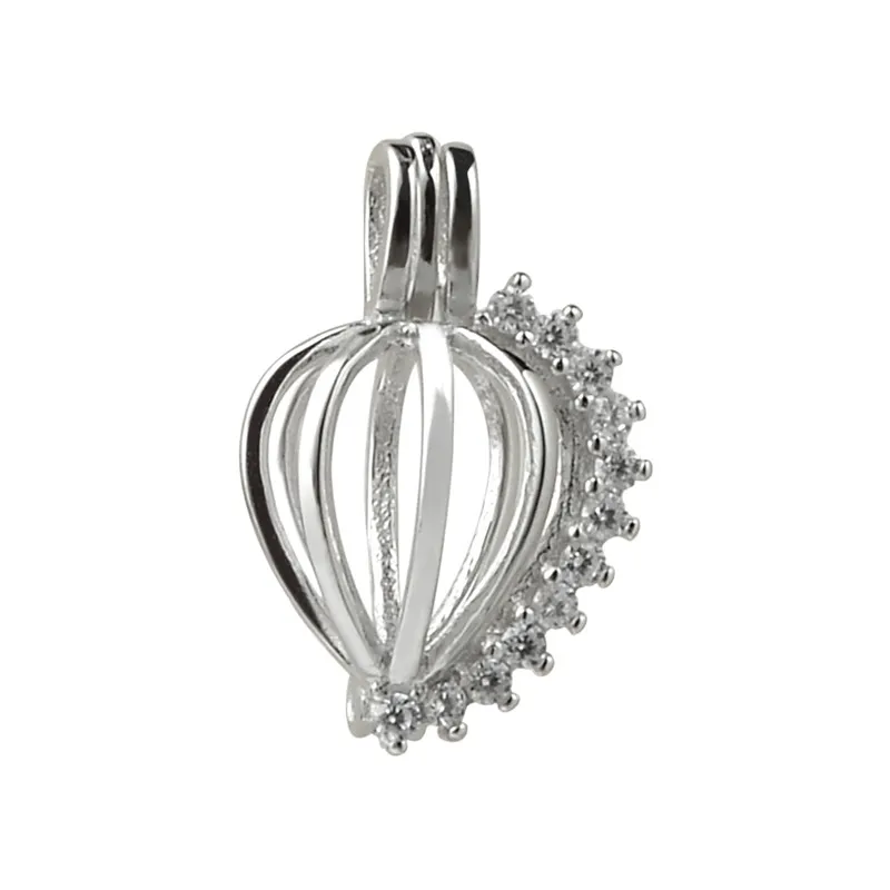 Cubic Zirconia mousserande hjärta Lockets Cage Wish Pearl Love Pendant 925 Sterling Silver Hearts 5 stycken