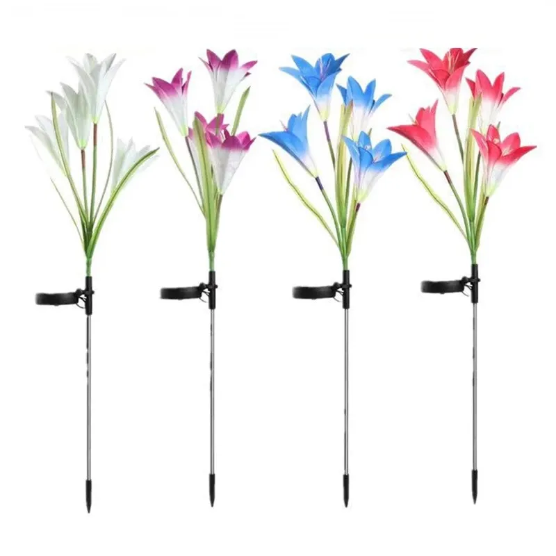 Outdoor LED Solar Lights Colorful Lily Garden Flower Decorative Lawn Lamp Home Garden IP65 Waterproof Fake Night Light