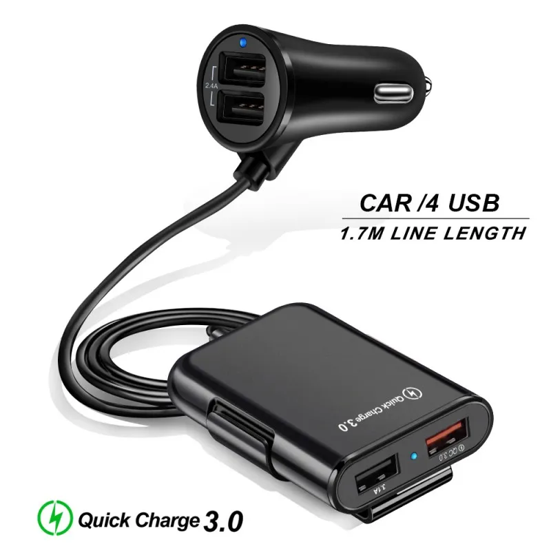 USB-Autoladegerät Schnellladung QC 3.0 4 Ports Schnelles Autoladegerät Telefonladegerät 5,6 Fuß Verlängerungskabel für iPhone X Xiaomi Handy-Ladegeräte