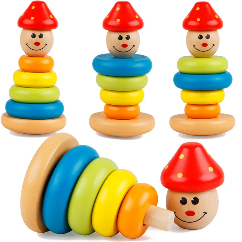 Clown Tumbler Block Leksaker Barn Utbildning Pussel Handigenkänning Toy Rainbow Tower Donuts Learning Baby