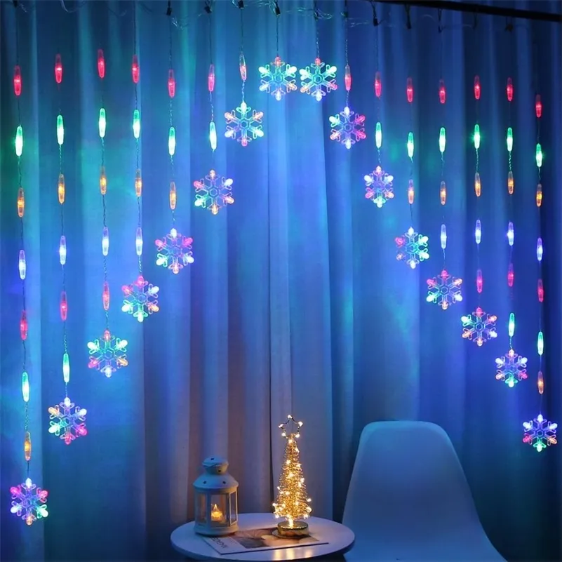 Fengrise Snowflake Lua Star Led Curtain Light Feliz Natal Decoração Para Casa Natal 2020 Xmas Presentes Feliz Ano Novo 2021 LJ201127