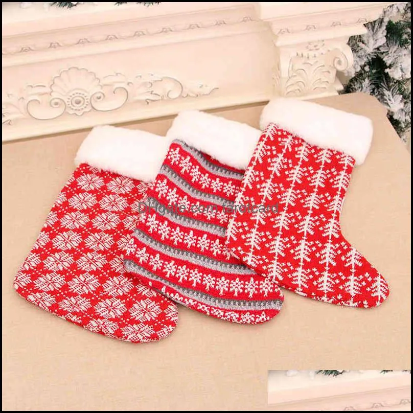 Delicate Cute Red White Stripe Christmas Gift Stocking Claus Socks Kids Candy Gifts Bag Holder Fireplace Xmas Tree Decoration