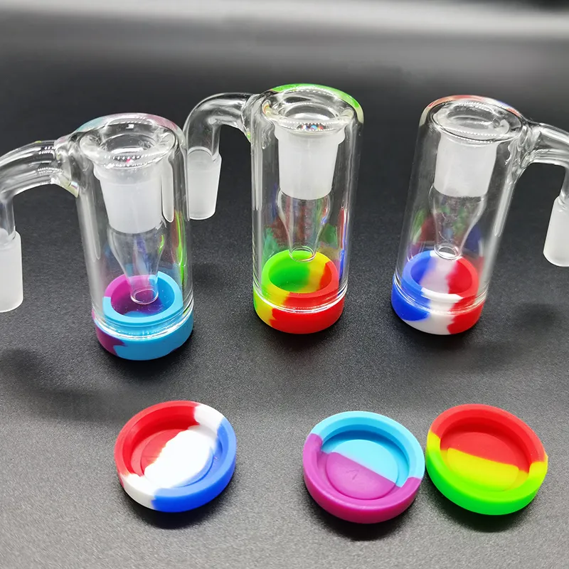 Accesorios de la cachimba del colector de cenizas de cristal de 14 mm con el recipiente de silicona colorido de 10 ml Reclamador de cenizas masculino femenino para Bong Dab Rig Cuarzo Banger En stock