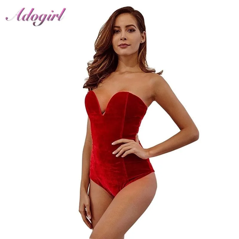 Velvet Strapless Bodysuit With Backless V Neck Casual And Fashionable Bodycon Red Velvet Jumpsuit For Women T200323 From Xue04 12.13 DHgate.Com
