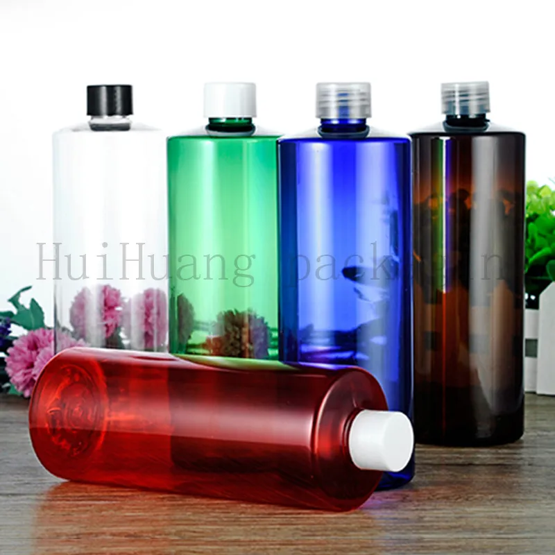 12 x 500 ml leere, transparente, braun-blau-rote Kosmetikflaschen mit Schraubverschluss, 500 ml Lotions-Kunststoffbehälter-Verschluss-DIY-Flasche