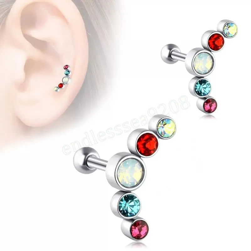 Cartilagem Hélice Trogus Stud Anéis Orelha Prego Aço Inoxidável Bar Piercing Cristal Corpo Jóias Presentes Para Mulheres