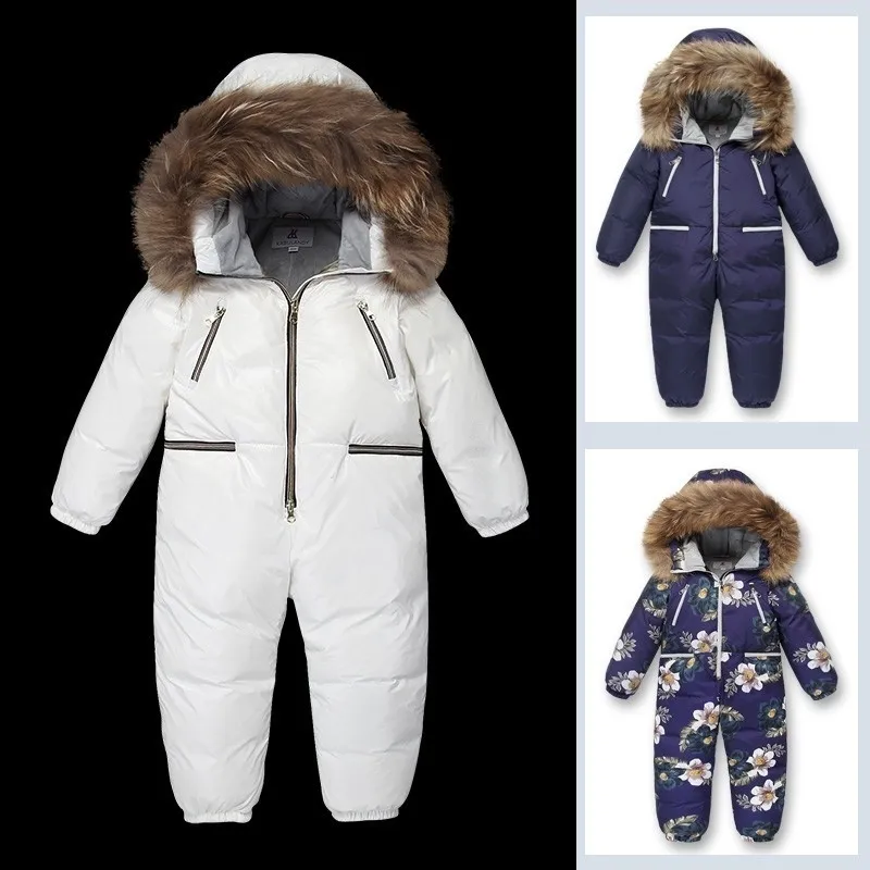 -30 Abrigo de invierno ruso de alta calidad Traje para la nieve 2020 Chaqueta de plumón de pato Ropa para niñas Escalada Para niños Mono para niños 4 ~ 10 años LJ201017