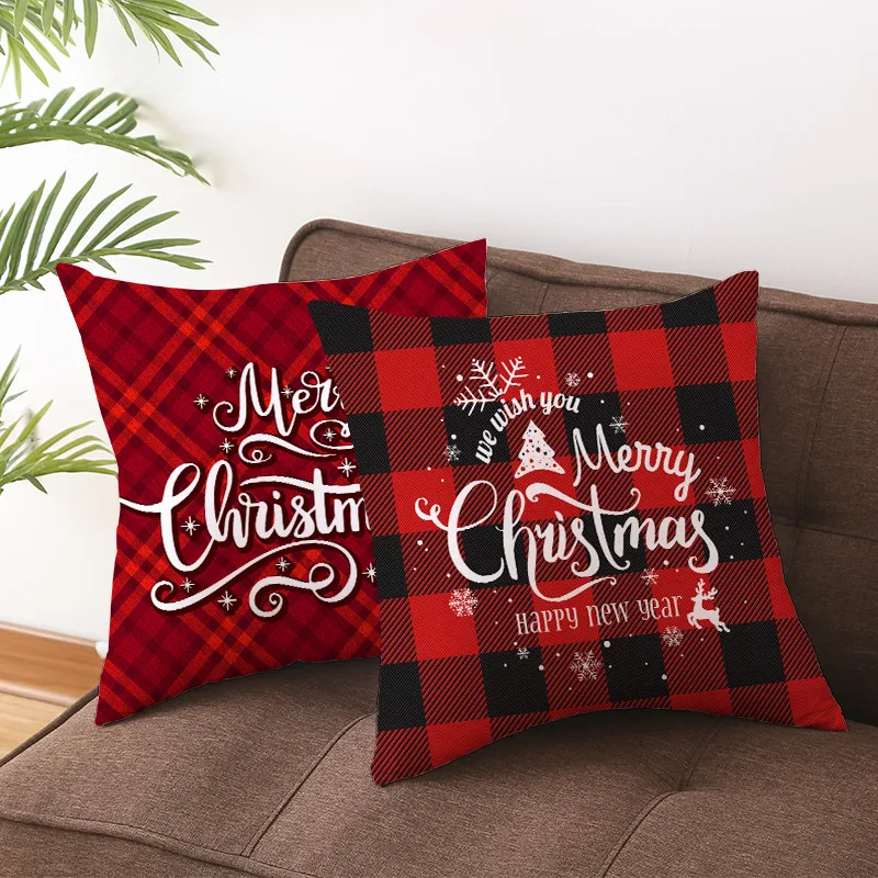 Square Festival Party Pillow Case Peach Skin Velvet Plaid Printing Multi Design Sofa Decoration Christmas Cushion Cover Pillows New 4jz L2