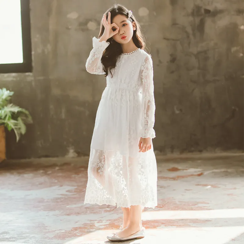 White Lace Flower Dress for Girls Long Sleeve A-Line Mid-Calf Princess Dress  Age 8 10 12 14 from Dhgate Girls Dresses - price 38.45