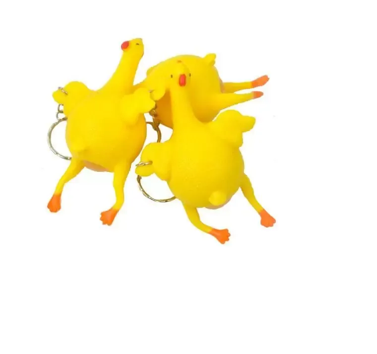 Ny nyckelkedja Hängsmycke Rolig Spoof Gadgets Toy Chicken Egg Laying Höns Crowded Stress Ball Keychain KeyRing Relief Gift Smycken