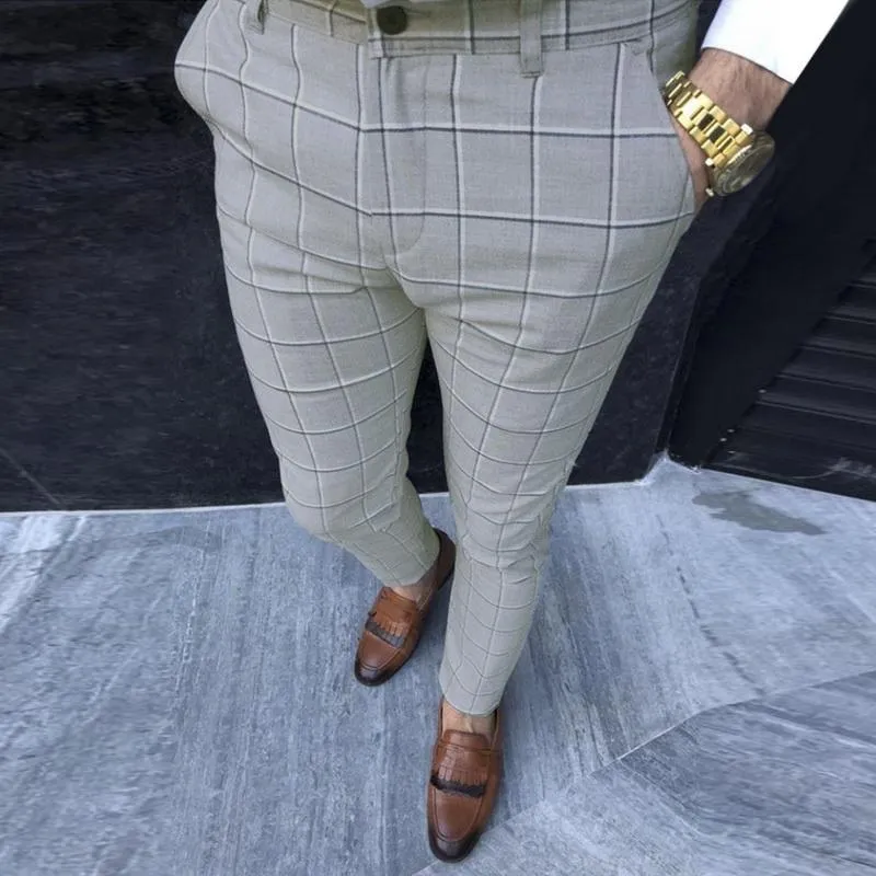 Męskie garnitury Blazers 2021 Mężczyźni swobodny spodnie mody bawełniany średniej wagi szczupłowy biznes formalny w kratę spodnie do druku męskiego leisu254i