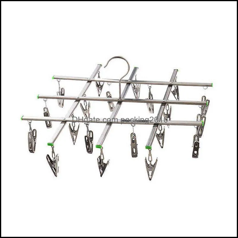 Foldable Clothes Hanger Airer Stainless Steel Underwear Sock Dryer Laundry Rack Flat Head Design Rust Resistant Strong Grip Clip