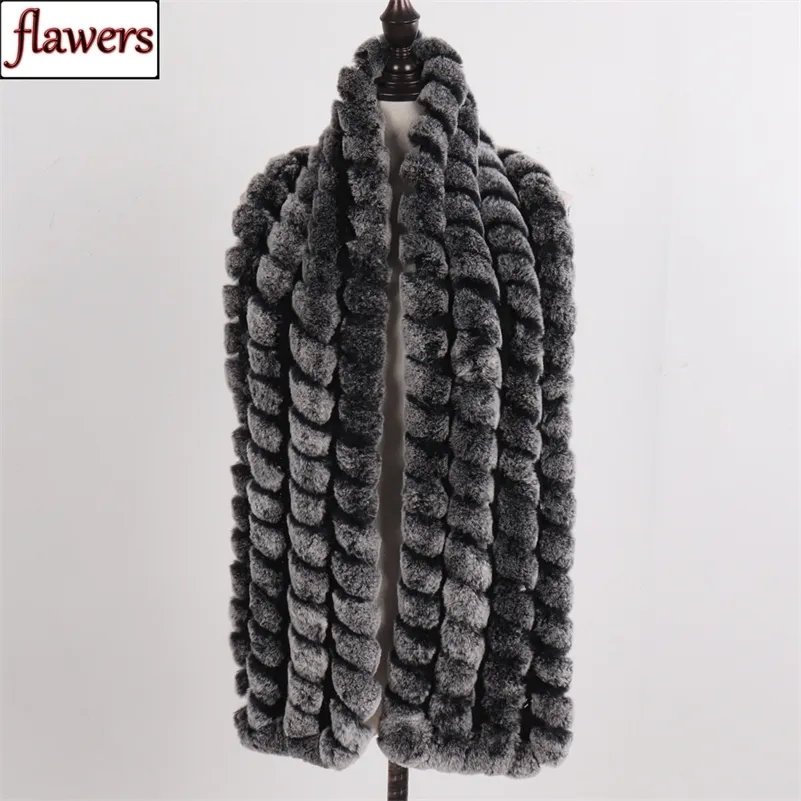 New Arrival Long Style Women 100% Natural Scarves Winter Warm Lady Real Rex Rabbit Mufflrs Knitted Fur Scarf 201018