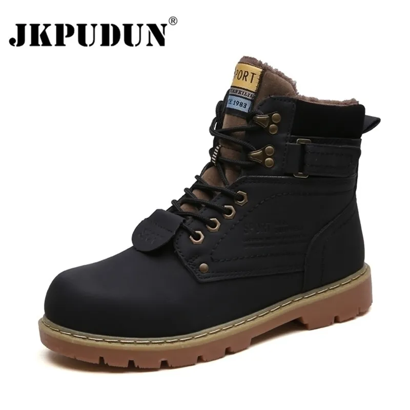 Cálido invierno tobillo hombres zapatos casuales con cordones otoño cuero impermeable herramientas de trabajo para hombre botas militares ejército Botas JKPUDUN Y200915