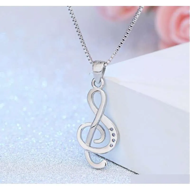 925 sterling silver crystal woman necklace jewelry music note diamond pendant necklaces wedding vintage new arrival