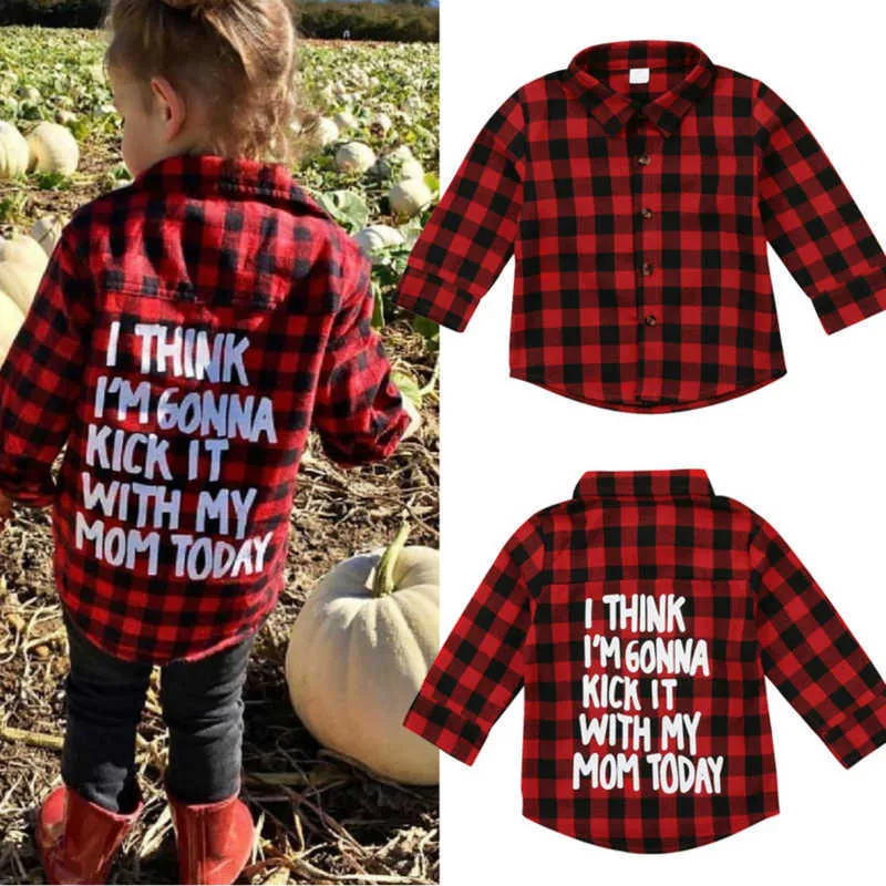 Baby Junge Mädchen Langarm Kariertes Hemd Rot Schwarz Langarm Tops Bluse Freizeitkleidung Briefdruck Preppy Kinderkleidung 2-7T Karierte Hemden