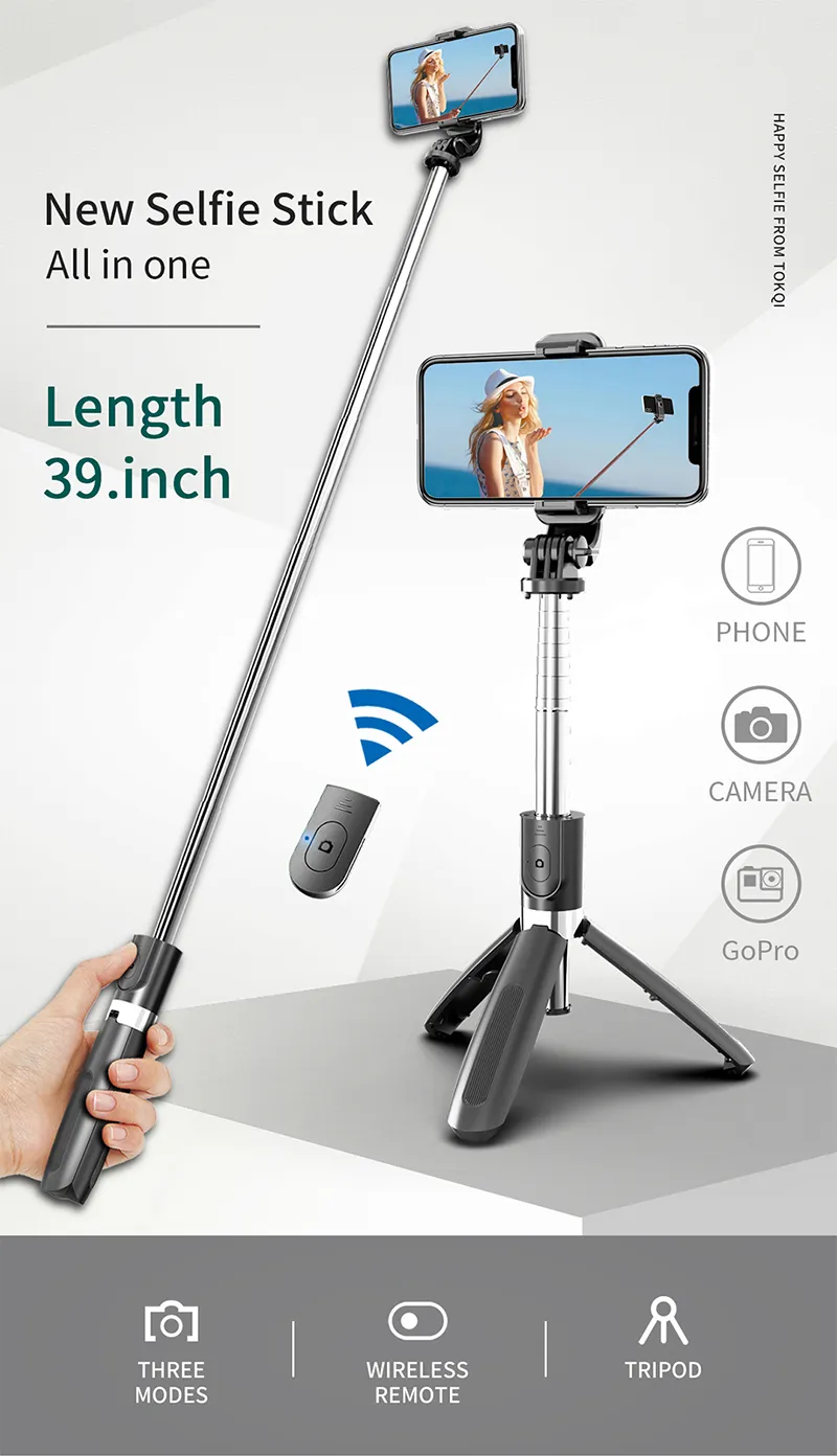 4 IN1 L02 Trådlös Bluetooth Selfie Stick Tripod Foldbara Monopods Universal för Smartphones För Sport Action Kameror för smart telefon