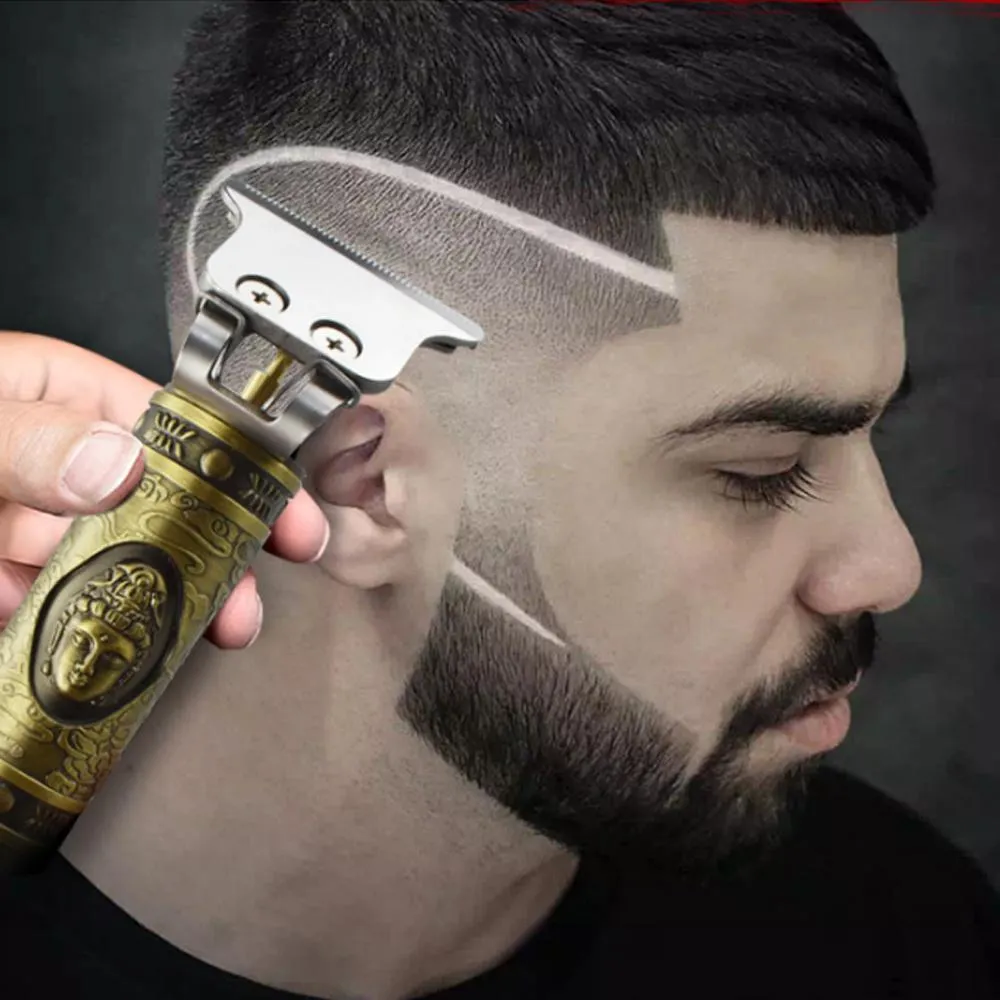 Close-cutting digital hår trimmer uppladdningsbar elektrisk hår cliper guld barbershop trådlösa 0mm t-blad baldheaded outliner män vs kemei