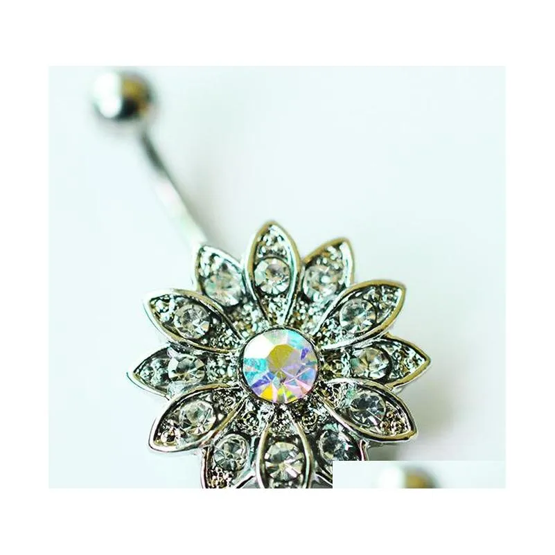 d0691 ( 4 color ) clear ab sunflower style navel button ring piercing body jewlery 1.6*11*5/8 belly ring body jewelry