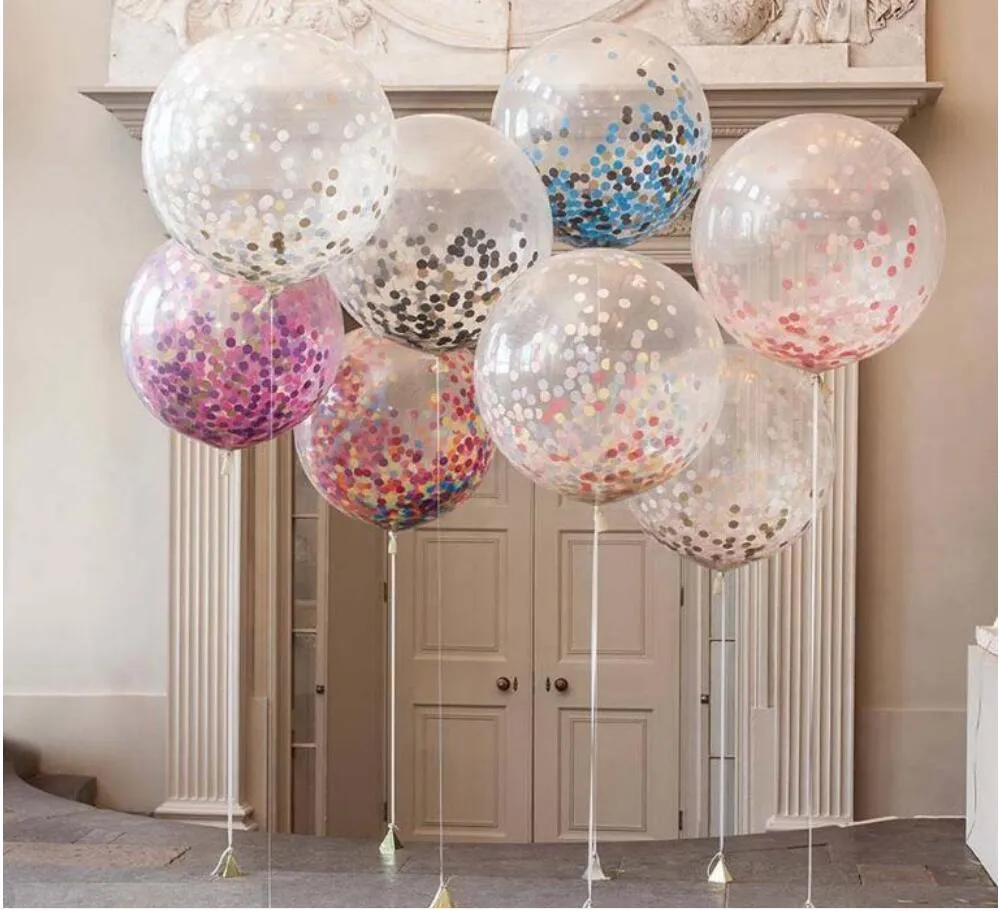 Balloons 36 inch Confetti Party Decoration Giant Clear Latex Wedding Birthday Baby Shower Supply Air Balloon