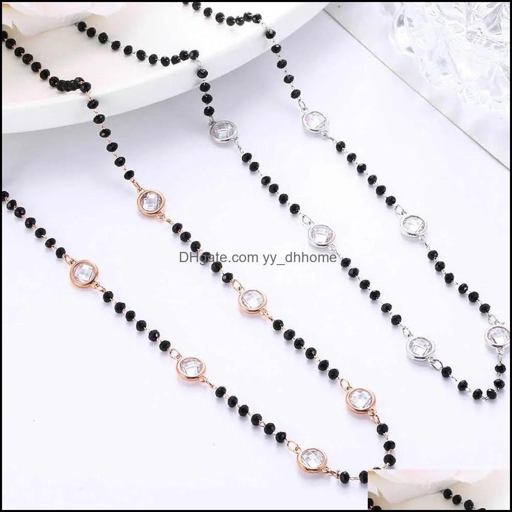 Hot Fashion Long Crystal Charm Beaded Necklace Boho Simple Golden Silvery Sweater Chain Necklaces Kolye Collier Women Jewelry