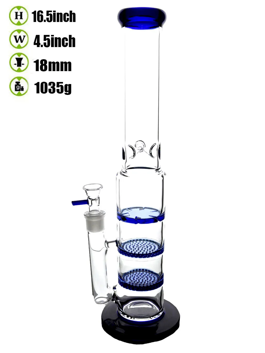 12 Inç Cam Boru Çeşitli Renk Mavi Cam Bong İkiz Katmanlı Spinal Percolatörler 3 Kütle Tarak Filtresi ve 1 Perc Su Bongs Nargile 18mm Eklem