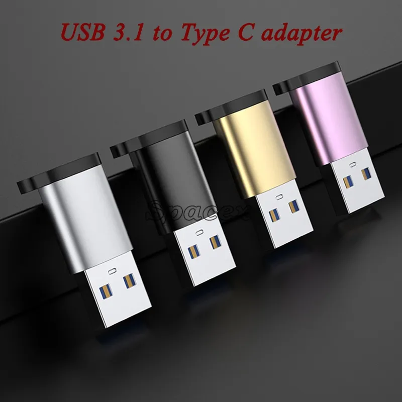 OTG -adapter USB 3.1 Man till typ C Kvinnliga bärbara minikontakter Konverterare Färgglad kvalitet Metallmaterial LANYARD mobiltelefon Tillbehör