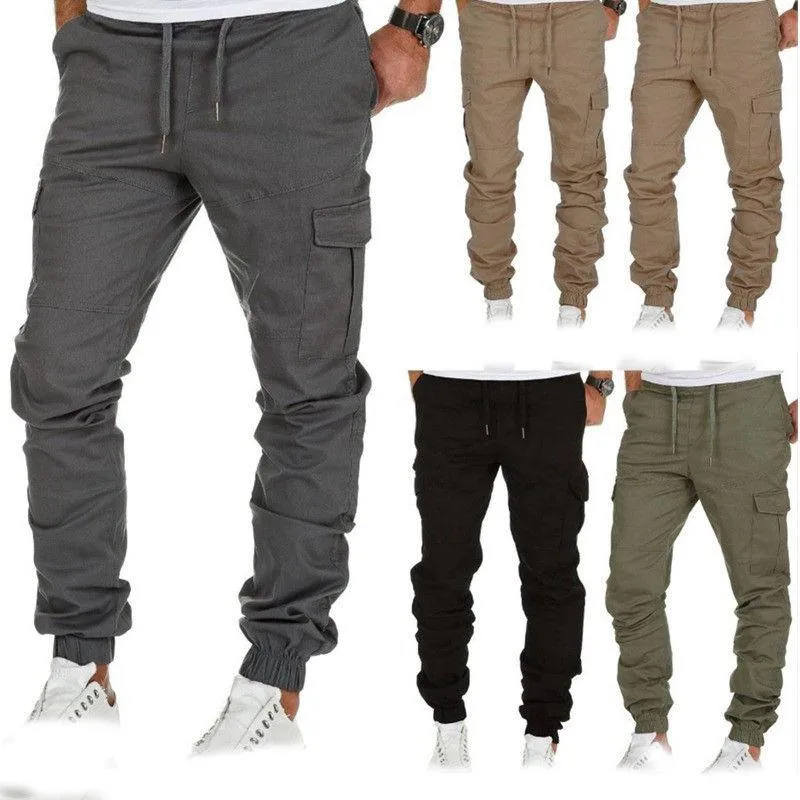 Hommes Joggers taille élastique pantalon de travail pantalon Chino hommes Style décontracté Cargo Joggers pantalon bas UK176K