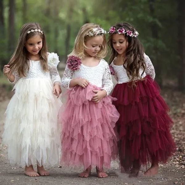 Acquista Adorabili Abiti Da Ragazza Di Fiore Da Principessa Gioiello Applique In Pizzo Fiori Abiti Da Spettacolo Per Ragazze Per I Più Piccoli Bambini Abito Da Compleanno Per Bambini A Line