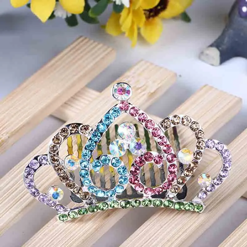 Crown Princess Tiara Comb Flower Girls Crystal Rhinestone Crown Hair Comb Hoofd Draag Haaraccessoires Meisjes Verjaardagsgeschenk Will en Sandy Nieuw