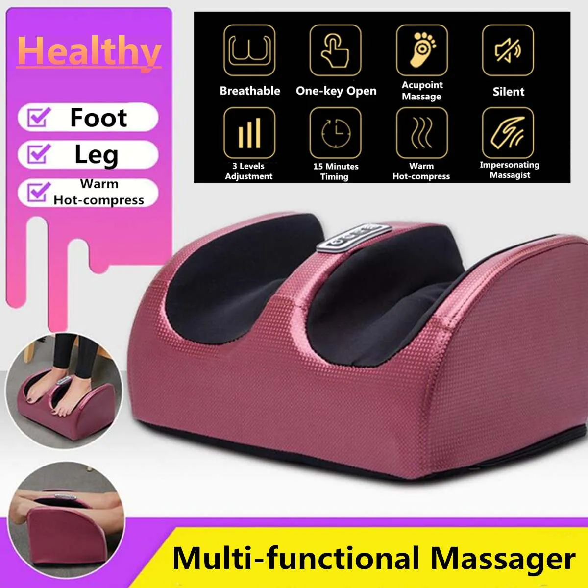220V aquecimento elétrico massageador de pés relaxamento amassar rolo vibrador máquina reflexologia panturrilha alívio da dor relaxar