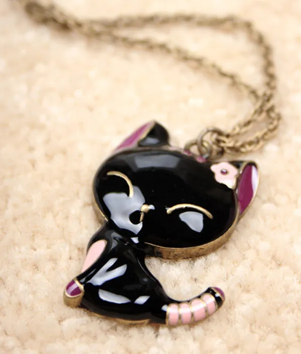 Joli chat pendentif collier émail bijoux Maxi déclaration colliers pour femmes fille Animal cadeau longue chaîne collier