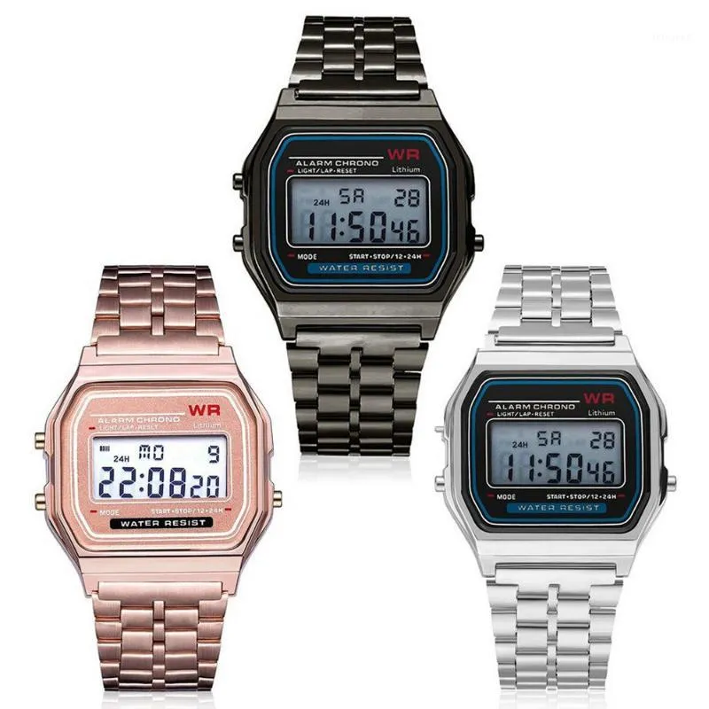 Wristwatches WR النساء رجال معصم مراقبة رقمية مقاومة للماء الكوارتز فستان ذهبي LED WATTSES MAN Electronic Sports Watches1256Z