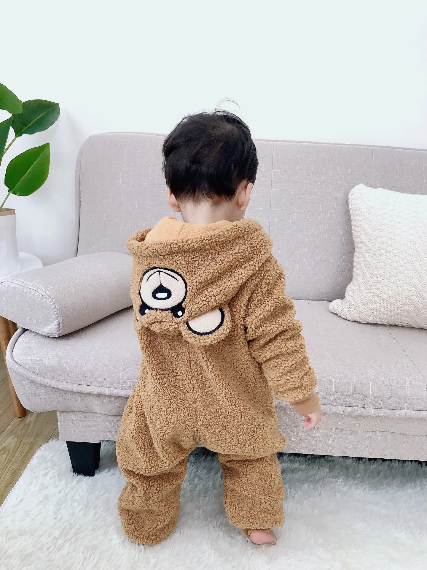 Baby Autumn And Winter Furry Long-sleeved Long-leg Jumpsuit For Baby Girls  With Color Matching Love Zipper Hooded Fleece Romper-Sohoj Online Shopping