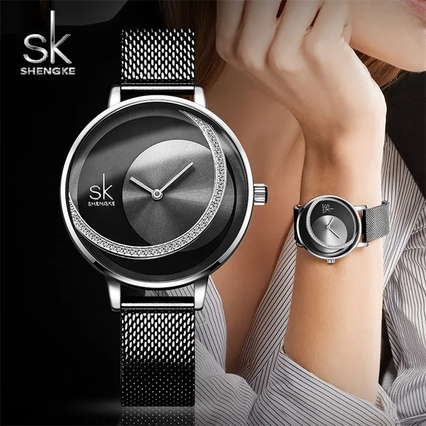 Shengke Crystal Watch Women Dress Ladies Quartz Reloj Mujer SK Top Märke Luxury Rostfritt stål Zegareek Damski 220210