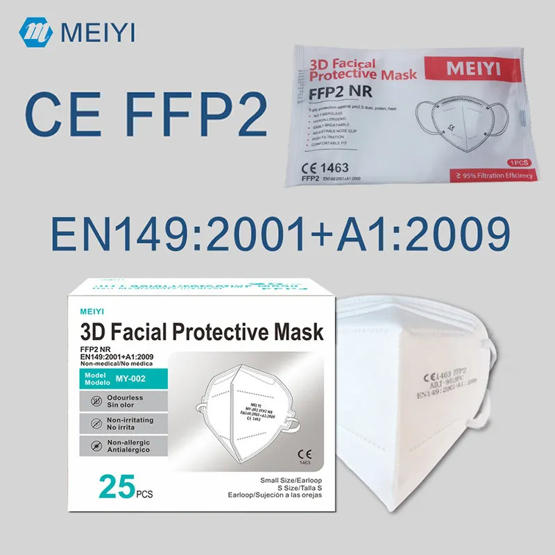 FFP2 Mask CE-certifikat Maske EU Whitelist Face Mask PM2.5 Anti-dimma Haze och influensa Mascarilla återanvändbar 5 lager Mascherina