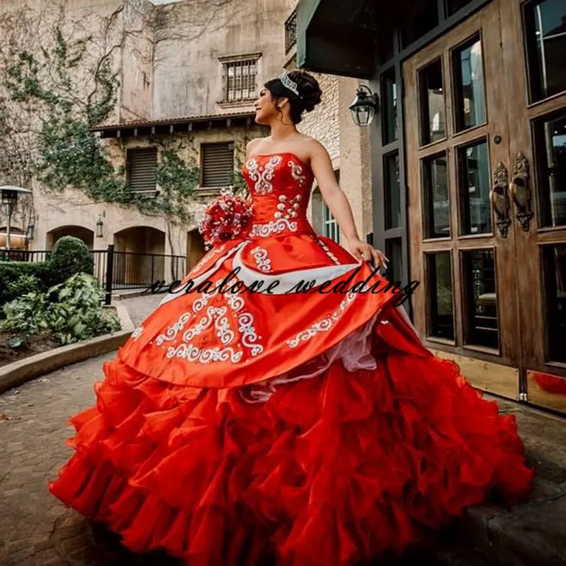 2024 Red Quinceanera Dresses Off The Shoulder 3D Flowers Sweet 16 Part –  MyChicDress