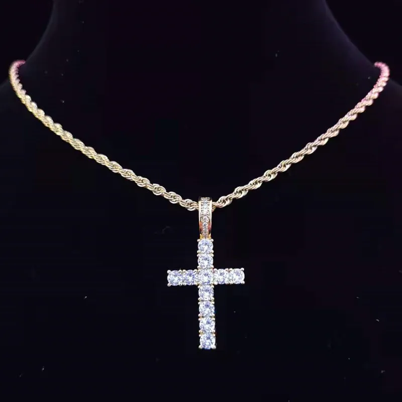 Colliers pendentifs hommes femmes Hip Hop collier croix avec chaîne de tennis en zircon de 4 mm glacé Bg HipHop bijoux cadeau de mode_voghion.com