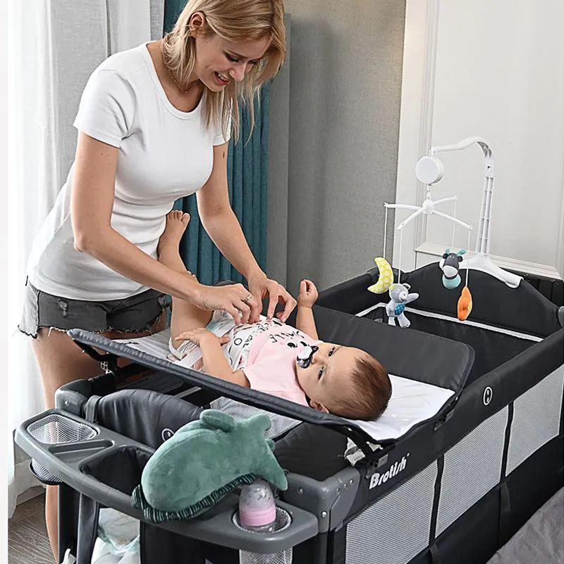 Multifunctional Baby Cribs Foldable Cot With Diaper Table Cradle Rocker Kid Game Bed Bedroom Furniture For 06 years Kids