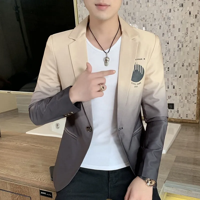 Blazer Hombre Men's Gradient Color Suit Trendy Mens Suit Blazer Hombre  Casual Stage Costumes For Singers Mens Blazer Pattern LJ201223