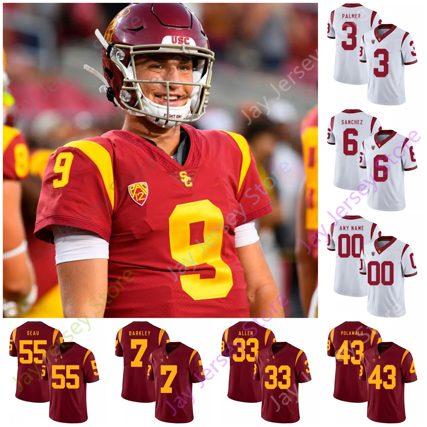 قمصان كرة قدم جديدة USC طروادة جنوب كاليفورنيا لكرة القدم جيرسي NCAA Collect Clay Matthews Kedon Slovis Matt Fink Vavae Malepeai Darnold Ellison Sanchez